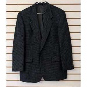 Vintage Hart Schaffner & Marx Mens 41R Virgin Wool Blazer Gray Green Houndstooth